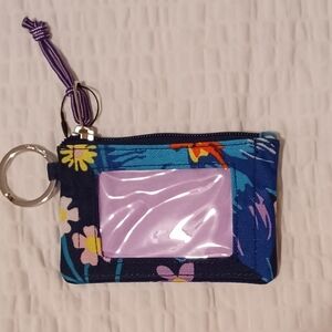 Vera Bradley Lighten Up Zip ID Case Key Chain Wallet Firefly Garden